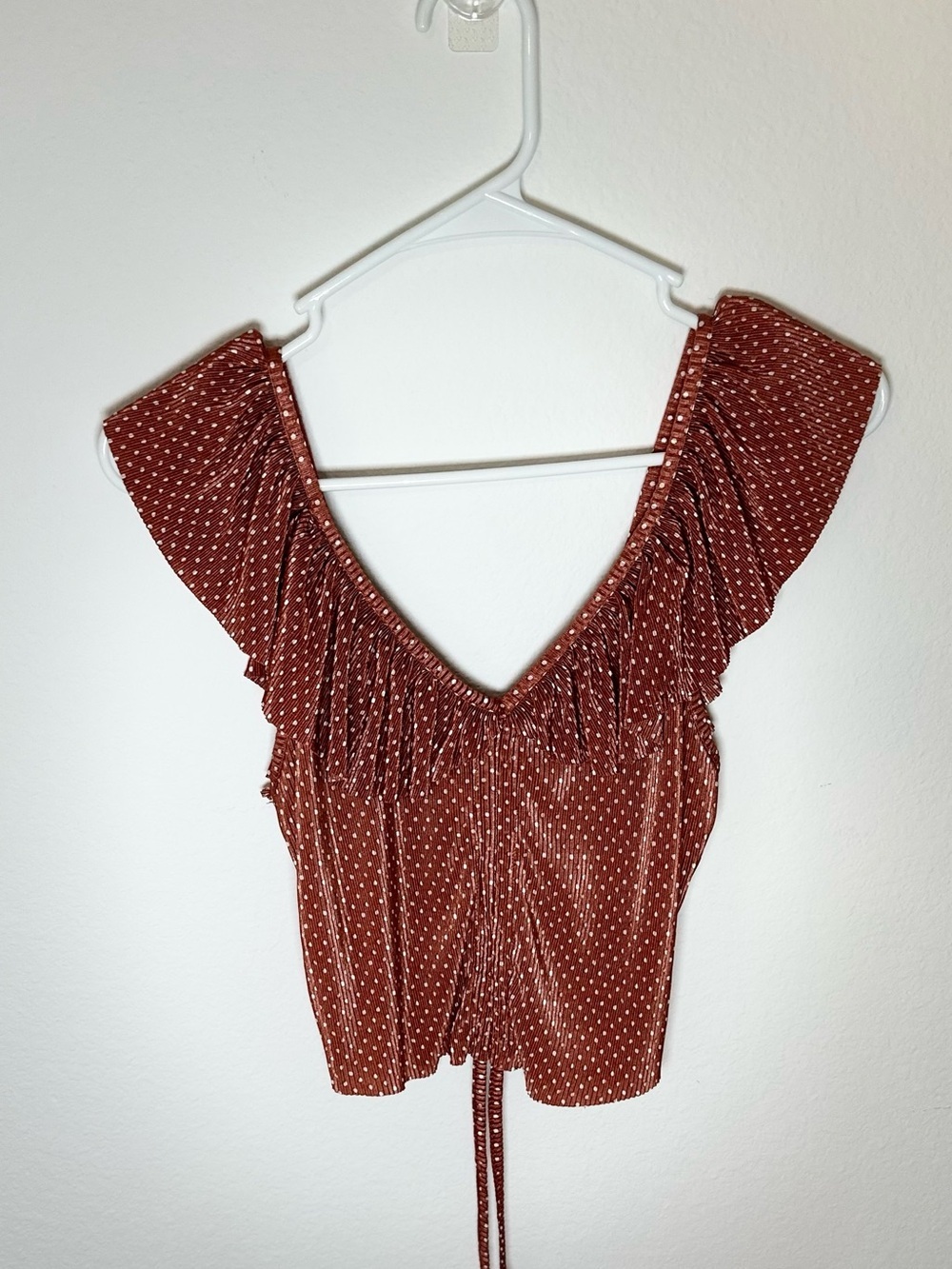 Zara Rust Dot Ruffled V-Neck Crop Top